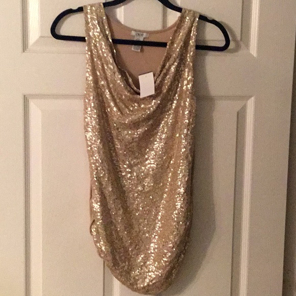 Cache Tops - NWT Cache Sand Colored Sequin Top